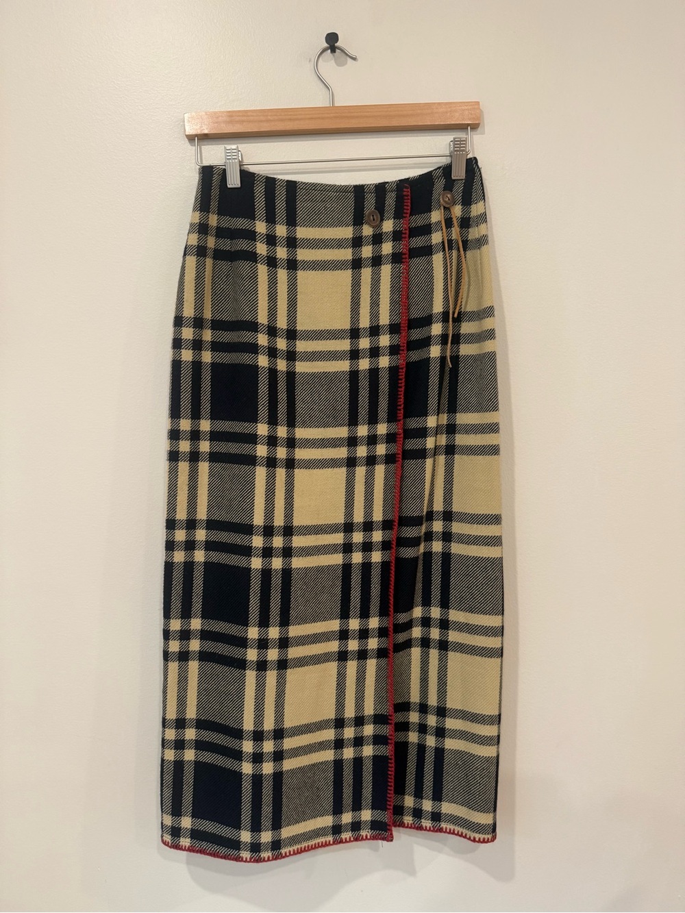 Vtg Ralph Lauren Country Wool Plaid Wrap Blanket Skirt Stitch Trim Size 8 Rare